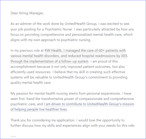 Mental health nurse cover letter example