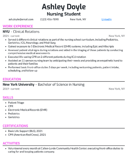 The best nursing student resume example