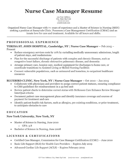 Effective nurse manager resume sample